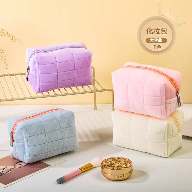 Blue Quilted Travel Skin Care Storage Bag for Women — feature 1