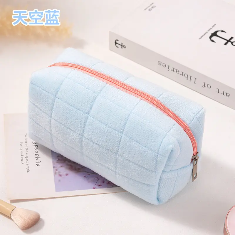 Blue Quilted Travel Skin Care Storage Bag for Women