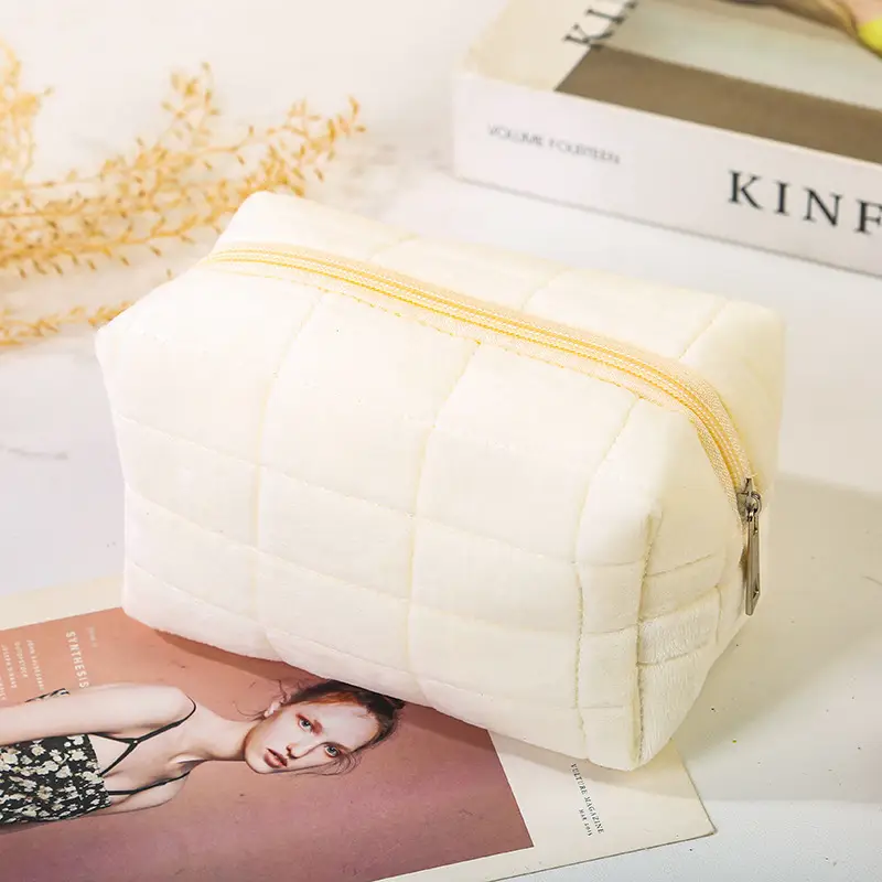 Blue Quilted Travel Skin Care Storage Bag for Women