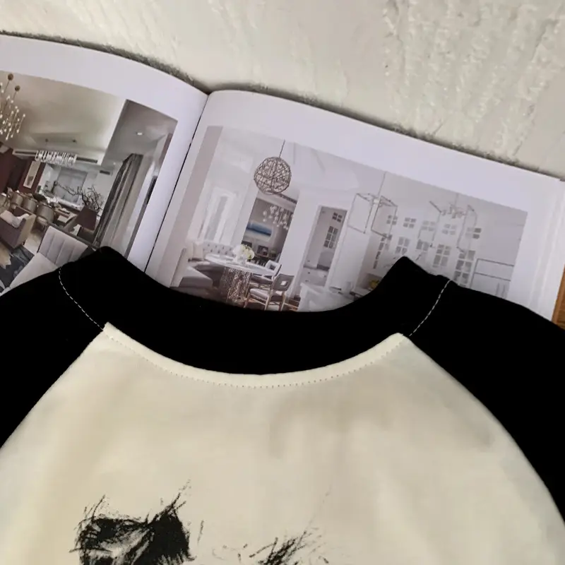 Boys Long Sleeve T-Shirt Cream Black Cartoon Print 2025