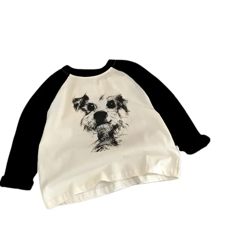 Boys Long Sleeve T-Shirt Cream Black Cartoon Print 2025