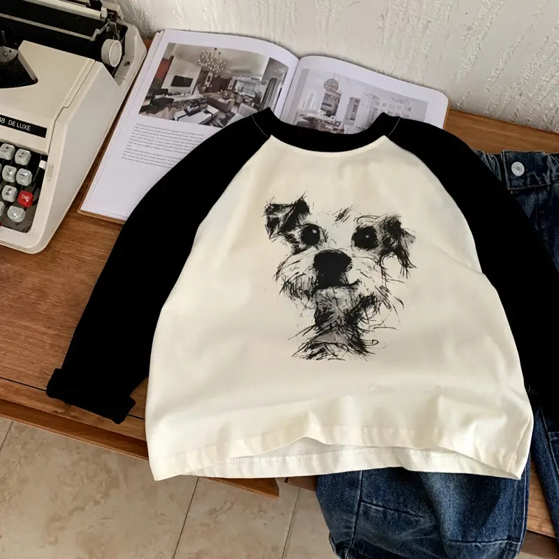 Boys Long Sleeve T-Shirt Cream Black Cartoon Print 2025 — feature 3
