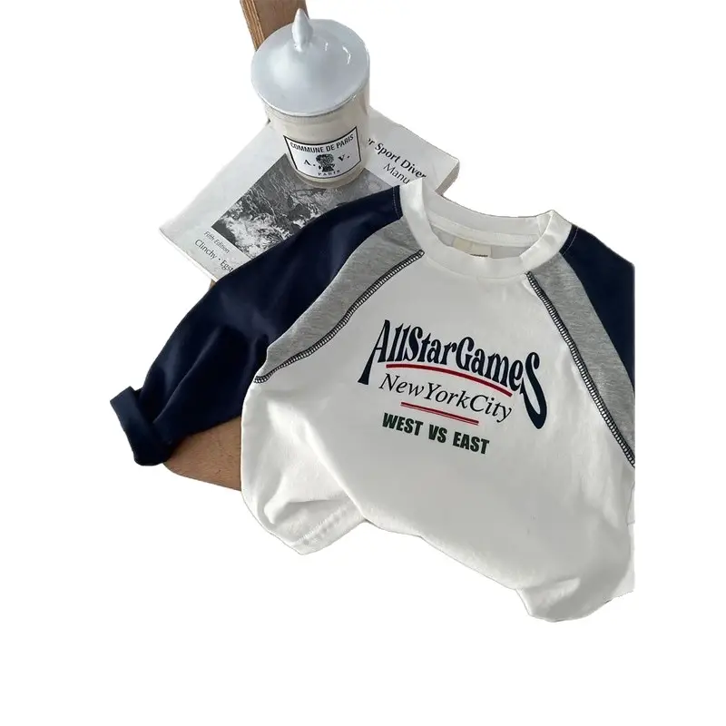 New Style Boys Cotton Long Sleeve T-Shirt Navy White - Image 6