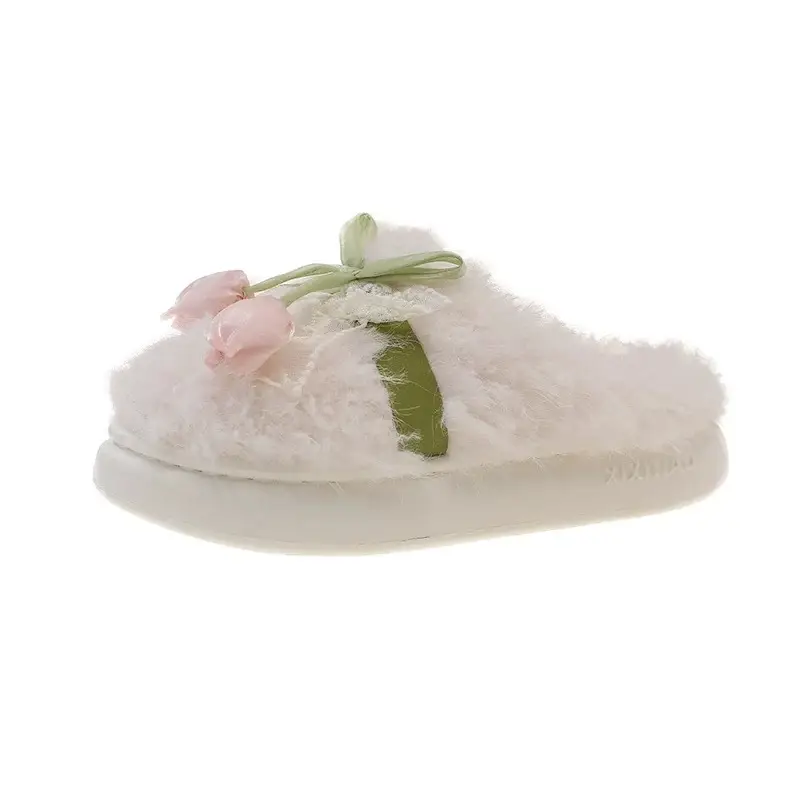 Women Winter Plush Furry Slippers with Bow - Image 7
