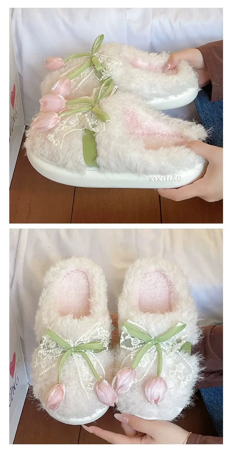 Women Winter Plush Furry Slippers with Bow — feature 6