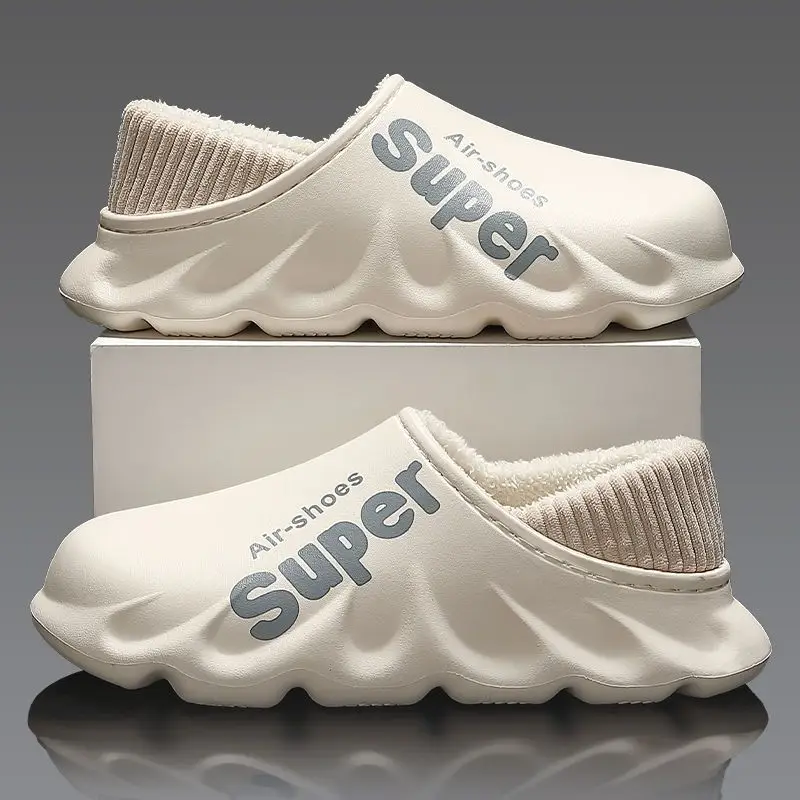 Men's Waterproof Fleece Lined Winter Slippers Cream - Image 10