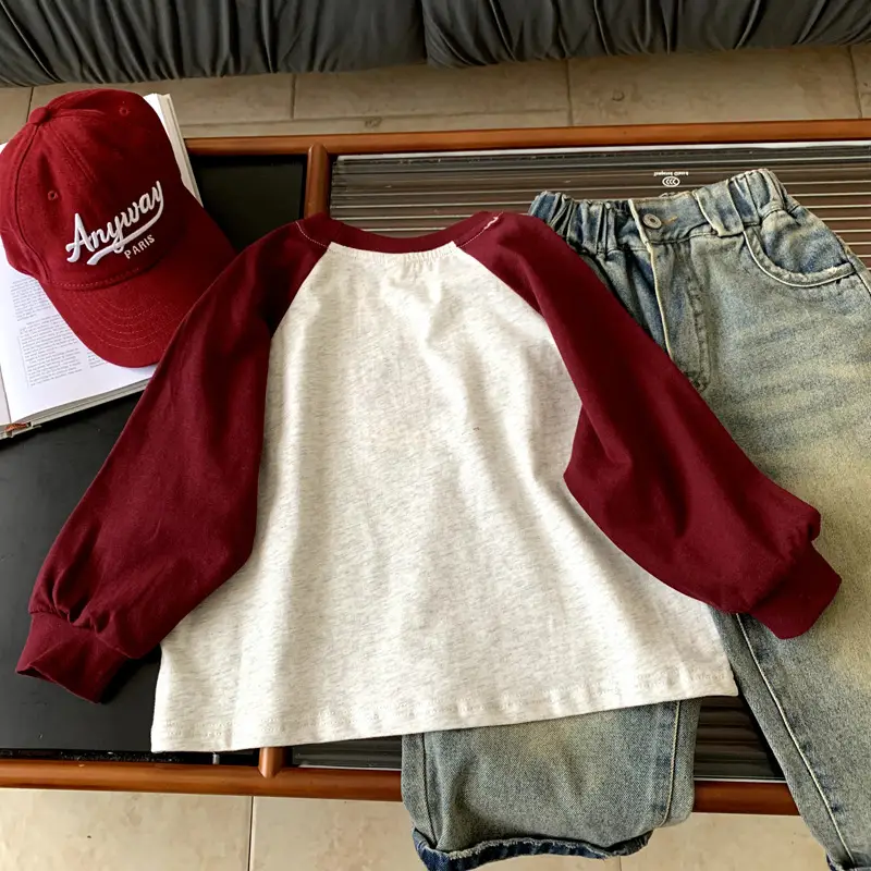Girls Long Sleeve T-Shirt Maroon White 2025 — feature 8