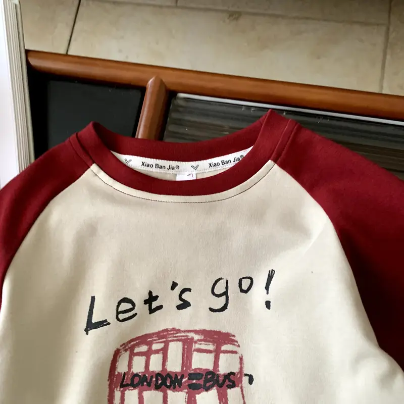 Boys Long Sleeve Cartoon T-Shirt Red Cream Kids - Image 3
