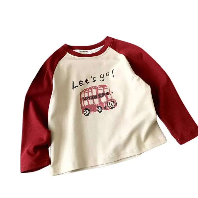 Boys Long Sleeve Cartoon T-Shirt Red Cream Kids - Image 6