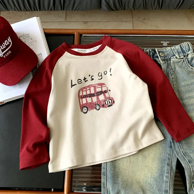 Boys Long Sleeve Cartoon T-Shirt Red Cream Kids — feature 2