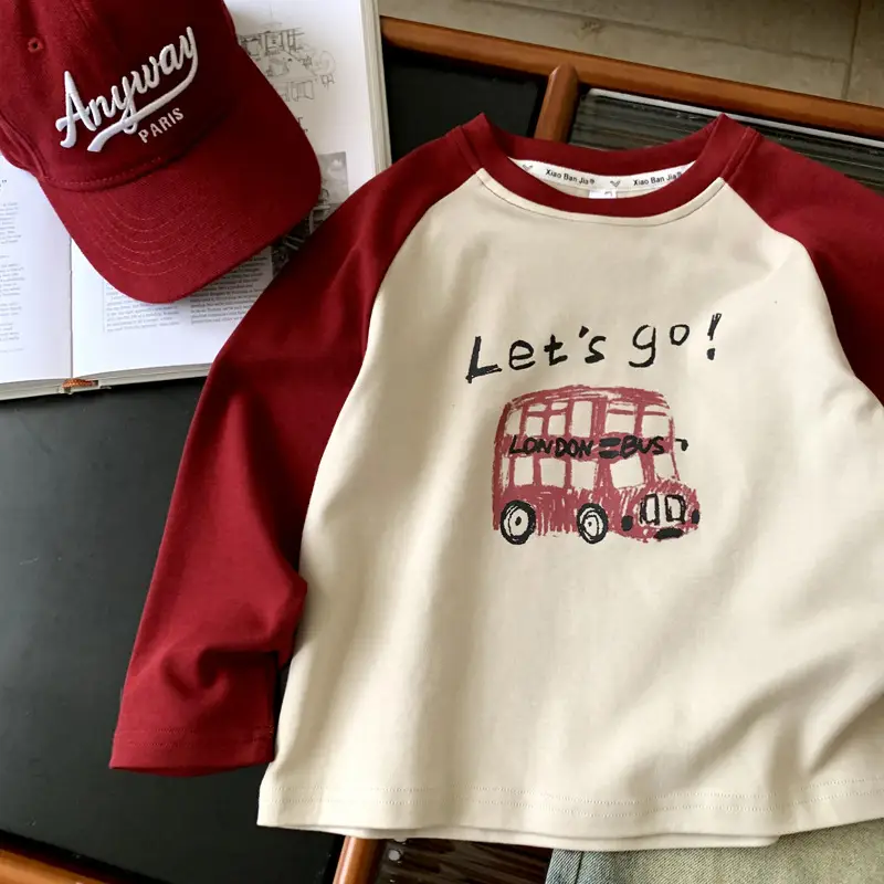 Boys Long Sleeve Cartoon T-Shirt Red Cream Kids — feature 3