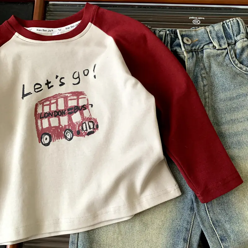 Boys Long Sleeve Cartoon T-Shirt Red Cream Kids — feature 4