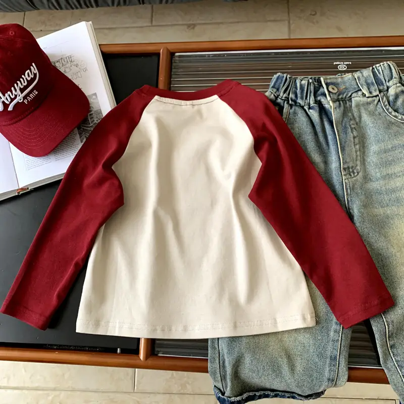 Boys Long Sleeve Cartoon T-Shirt Red Cream Kids — feature 9