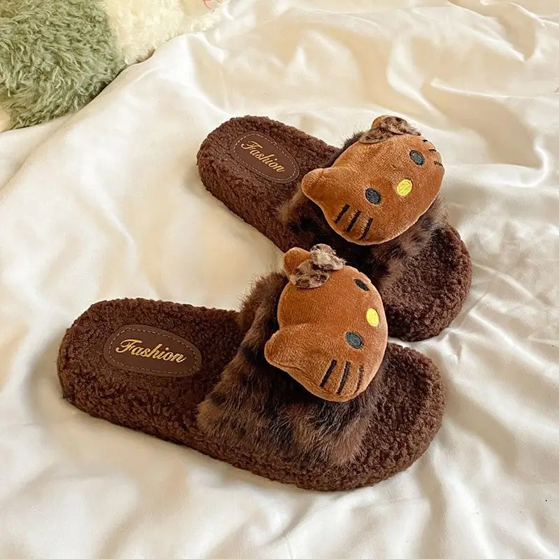Furry Leopard Print Slippers for Women 2024 New Autumn and Winter Home Indoor Non-Slip Cute Outerwear Cotton Slippers for Women Wholesale — feature 3
