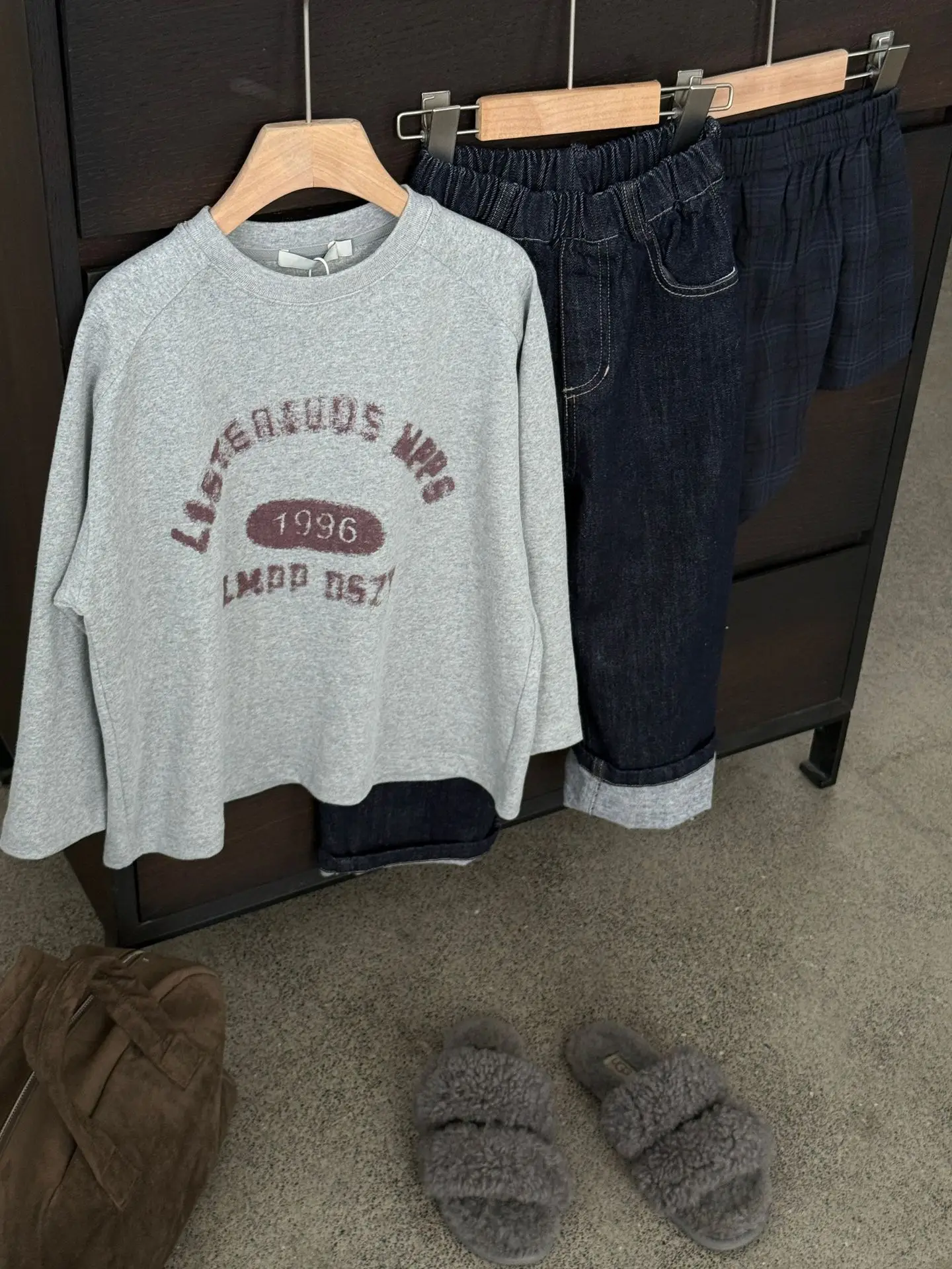Boys Long Sleeve Grey T-Shirt with "NEW" Print