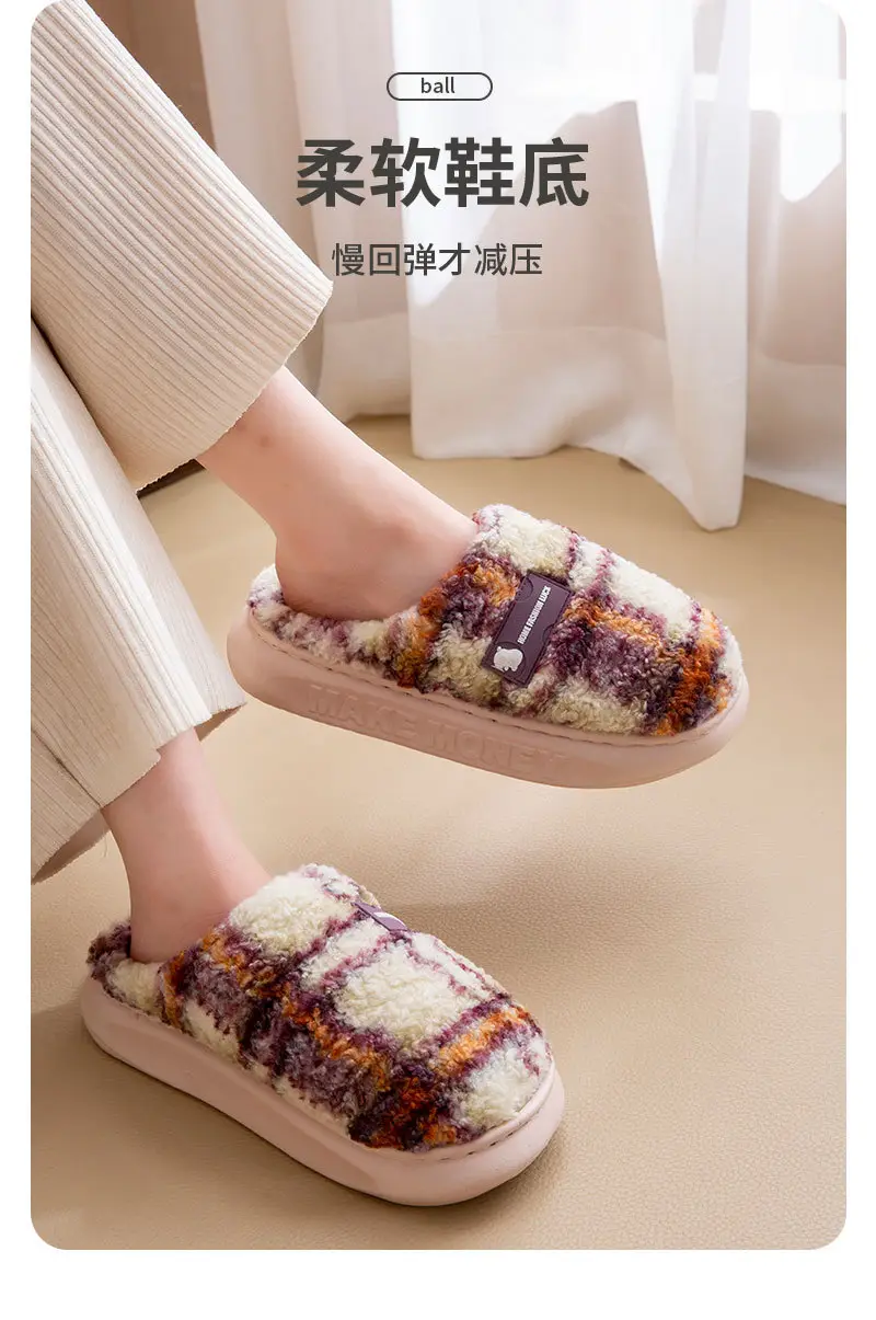 Home Cotton Slippers for Women 2025 Autumn and Winter Antibacterial and Deodorant Couple Slippers Indoor Leisure Non-Slip Fleece-Lined Warm Slippers — feature 6