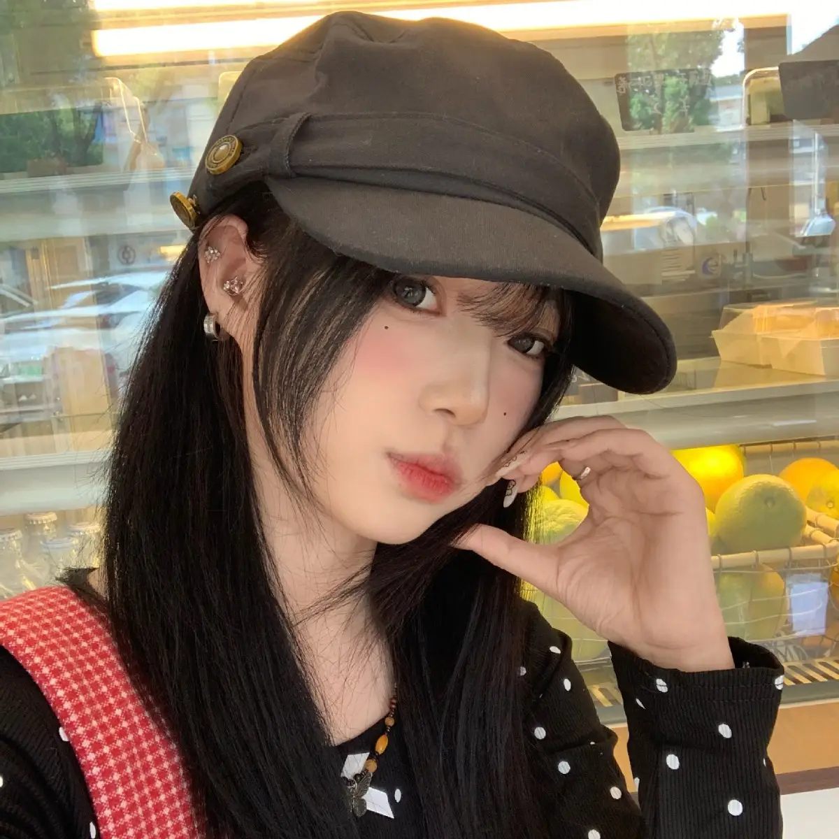 Vintage Button Equestrian Hat for Women Flat Top Beret Duckbill Hat - Image 3