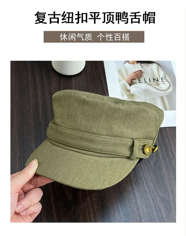 Vintage Button Equestrian Hat for Women Flat Top Beret Duckbill Hat — feature 6