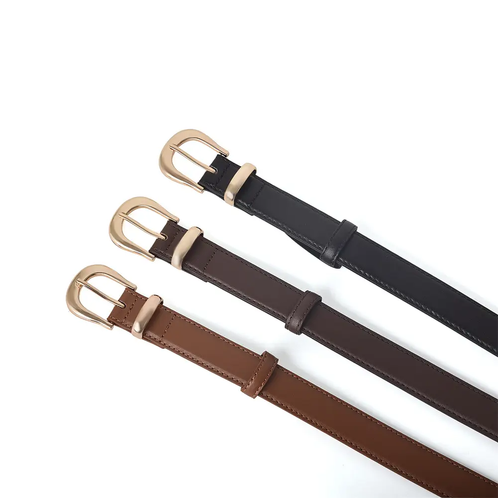 Women Genuine Leather Belt Brown Black Buckle - Image 8