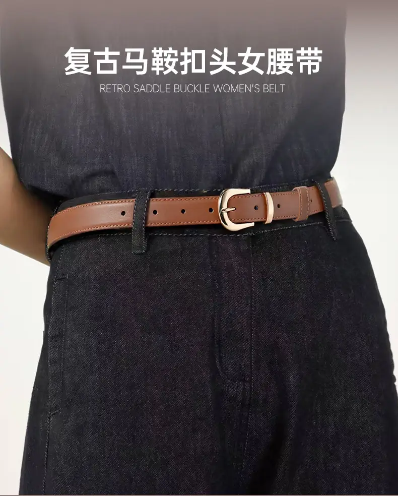 Women Genuine Leather Belt Brown Black Buckle — feature 1