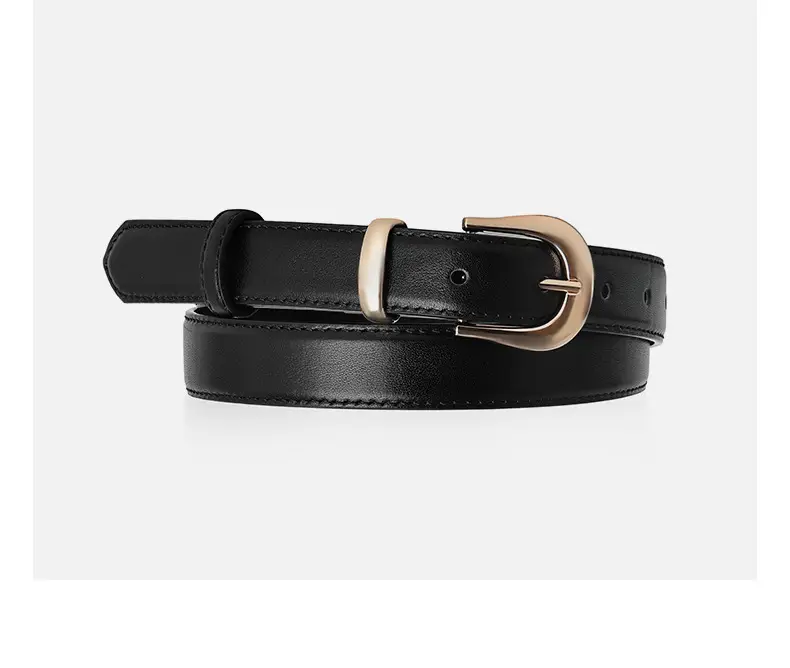 Women Genuine Leather Belt Brown Black Buckle — feature 10
