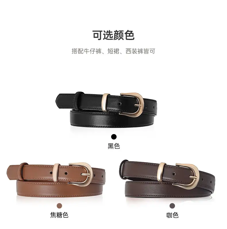Women Genuine Leather Belt Brown Black Buckle — feature 3