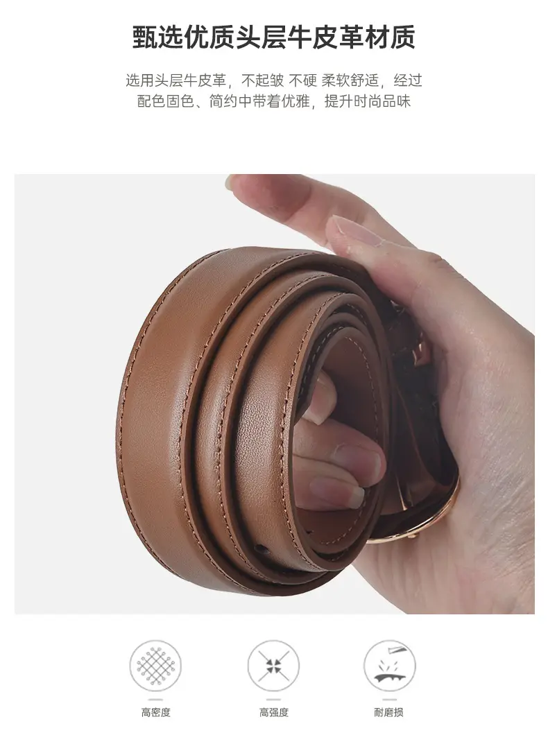 Women Genuine Leather Belt Brown Black Buckle — feature 4