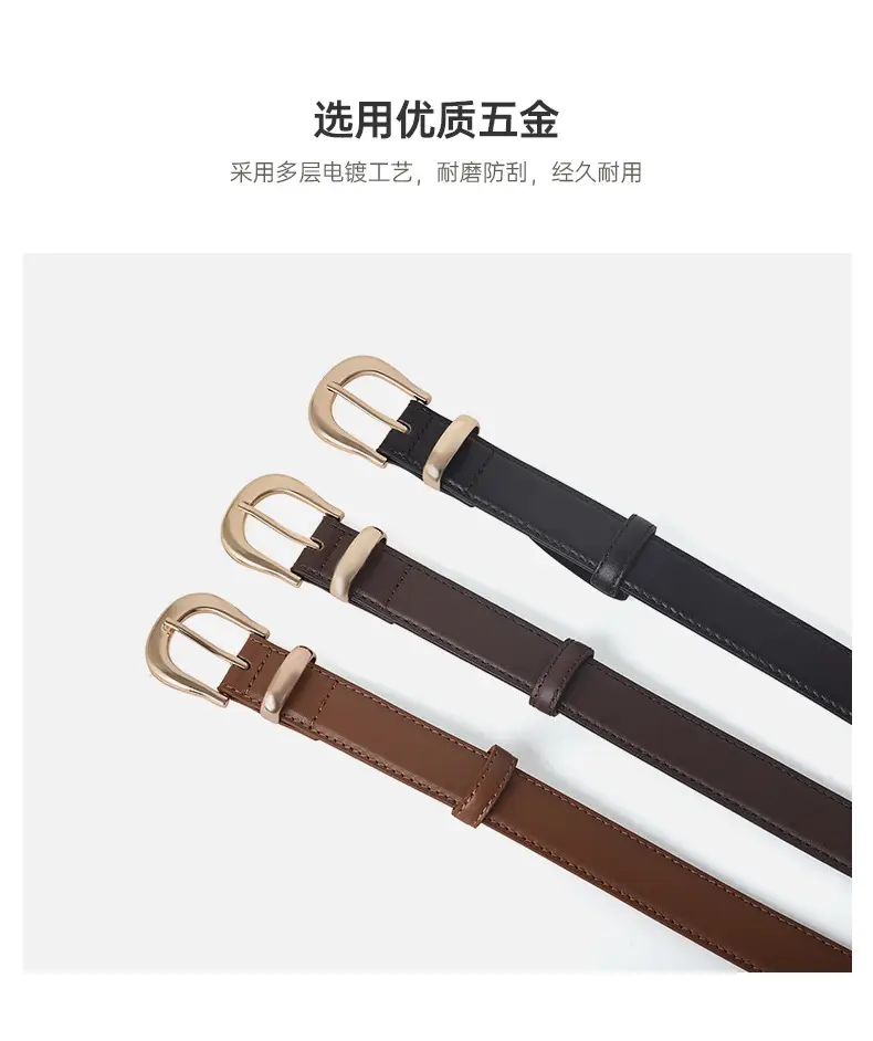 Women Genuine Leather Belt Brown Black Buckle — feature 5