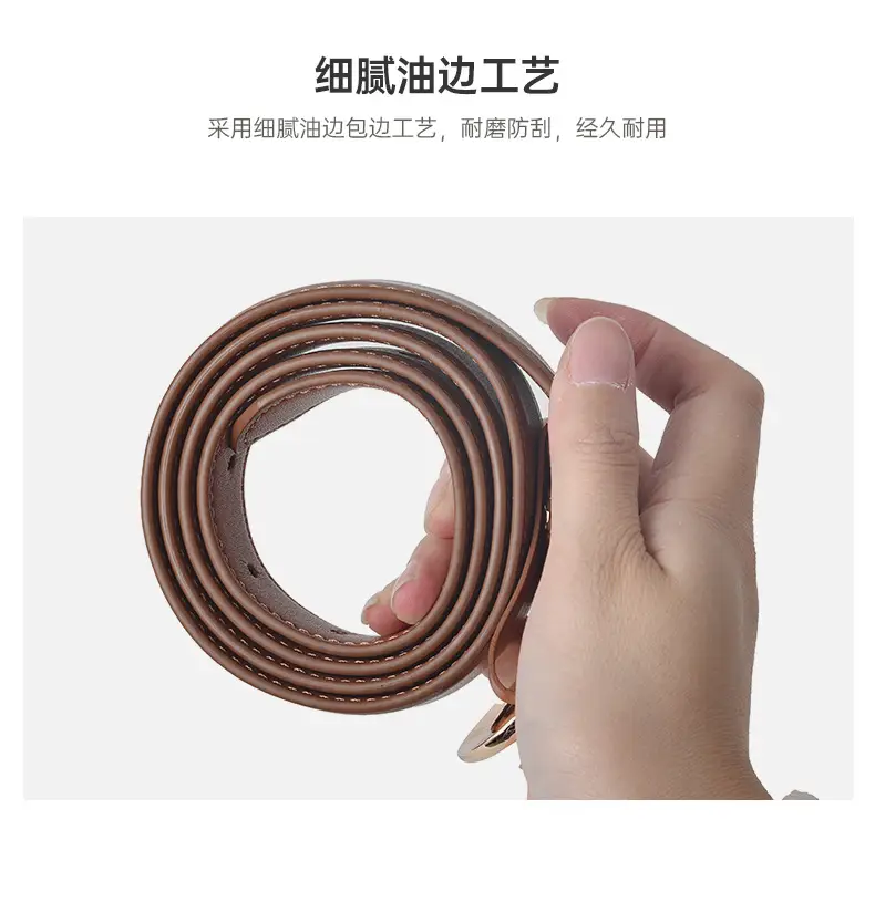 Women Genuine Leather Belt Brown Black Buckle — feature 6