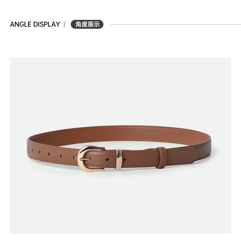 Women Genuine Leather Belt Brown Black Buckle — feature 7