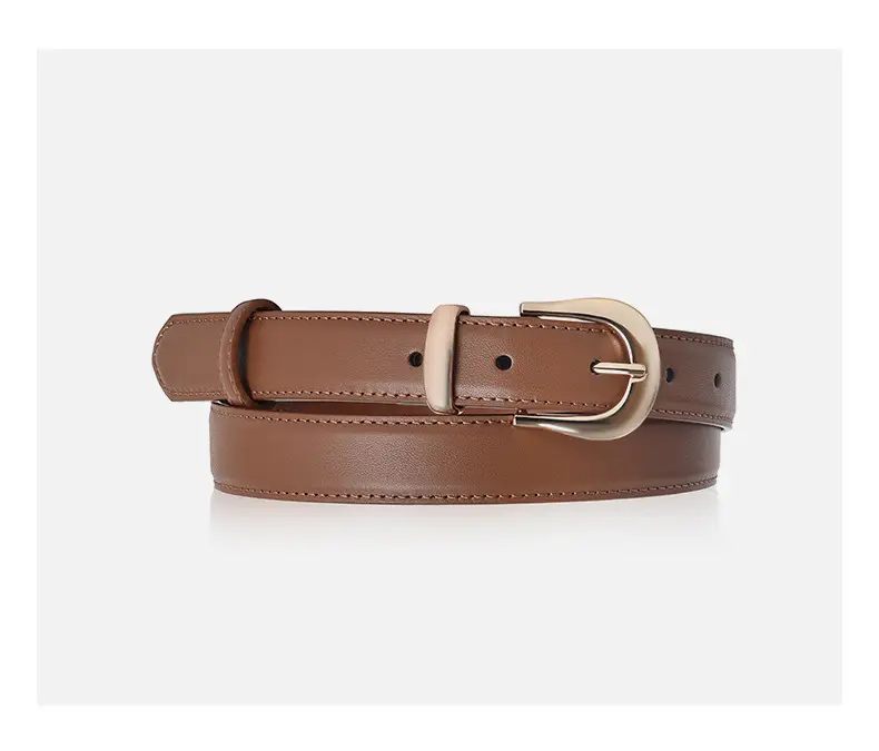 Women Genuine Leather Belt Brown Black Buckle — feature 8