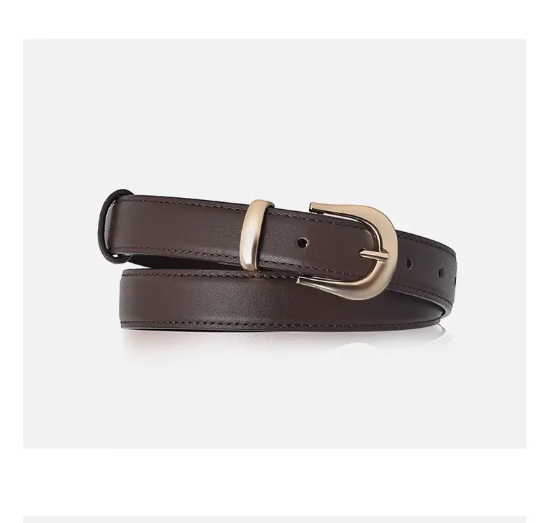 Women Genuine Leather Belt Brown Black Buckle — feature 9