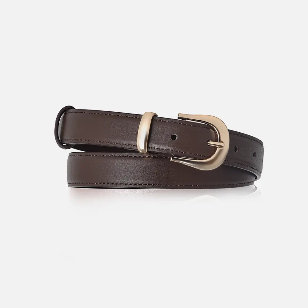 Women Genuine Leather Belt Brown Black Buckle - Image 2