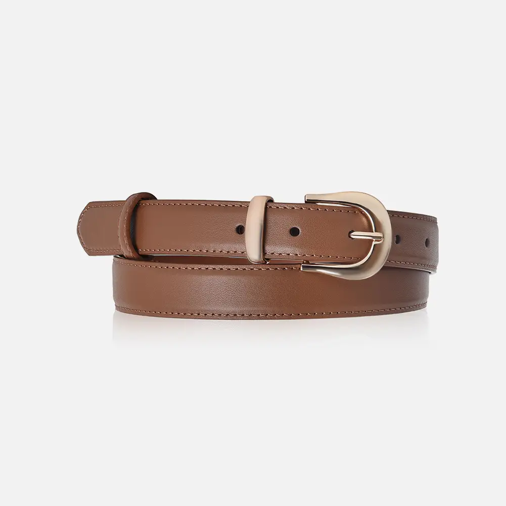 Women Genuine Leather Belt Brown Black Buckle - Image 3