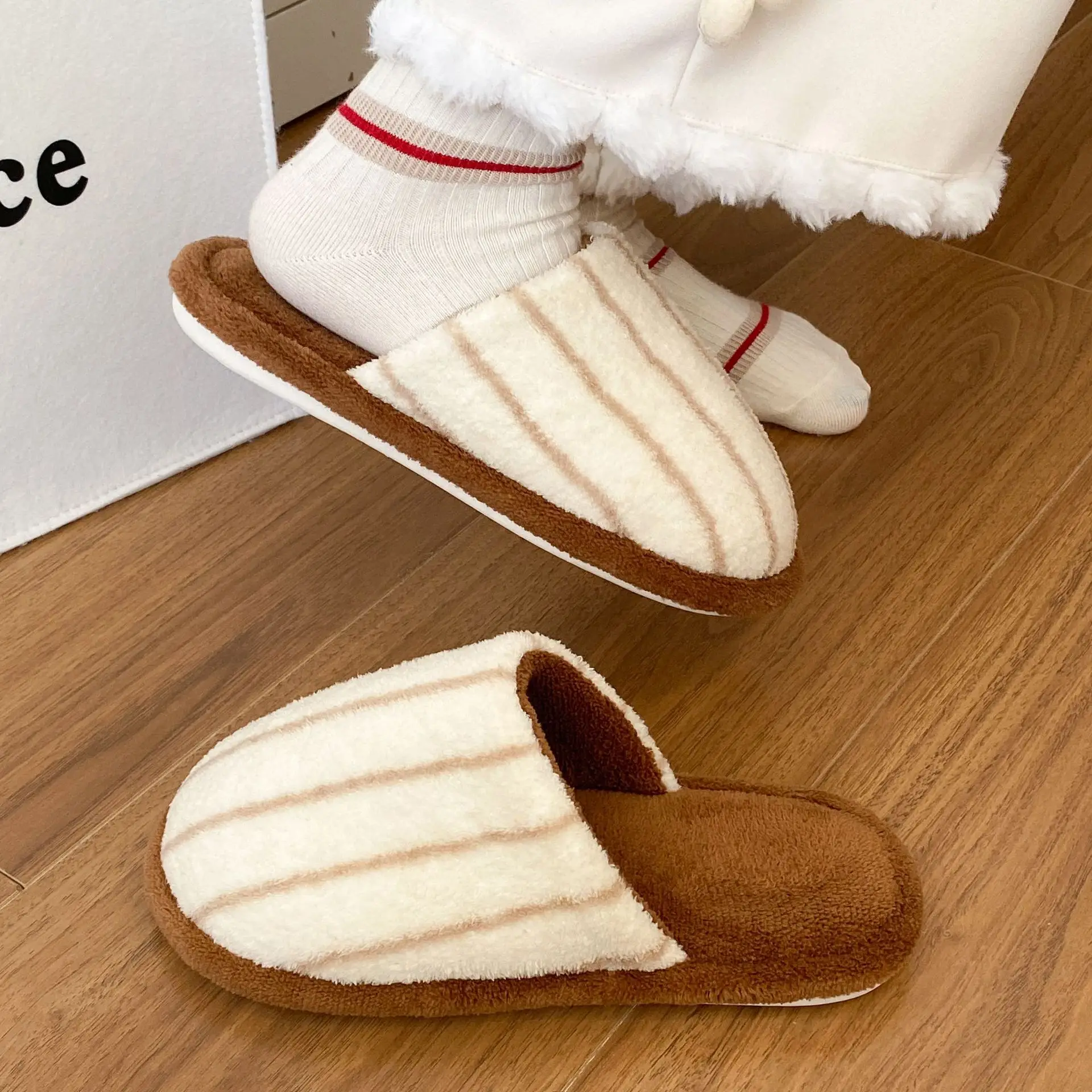Women Cotton Striped Winter Slippers 2025