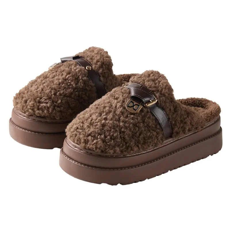 Nanbowan Cotton Slippers for Women in Autumn and Winter New Thick-Soled Home Slippers with a Sense of Stepping on Shit, Non-Slip Fleece-Lined Warm Woolen Cotton Slippers - Image 8
