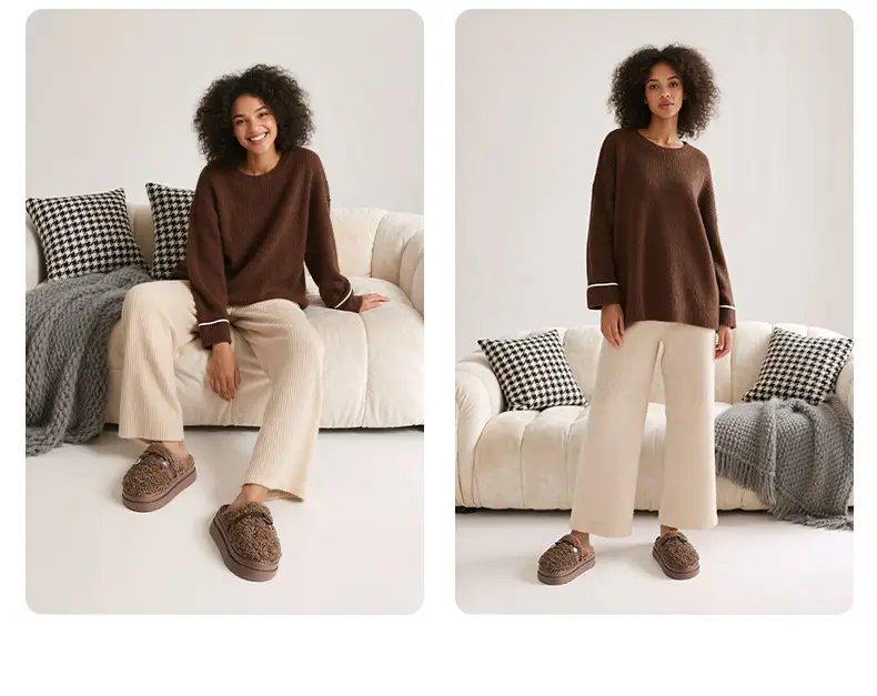Nanbowan Cotton Slippers for Women in Autumn and Winter New Thick-Soled Home Slippers with a Sense of Stepping on Shit, Non-Slip Fleece-Lined Warm Woolen Cotton Slippers — feature 9