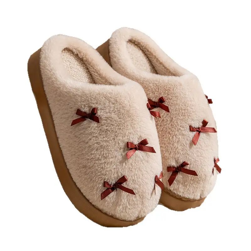 Bow Cotton Slippers Women's Autumn and Winter 2025 New Indoor Home Non-Slip Thick Sole Warm Plush Cotton Slippers - Image 10