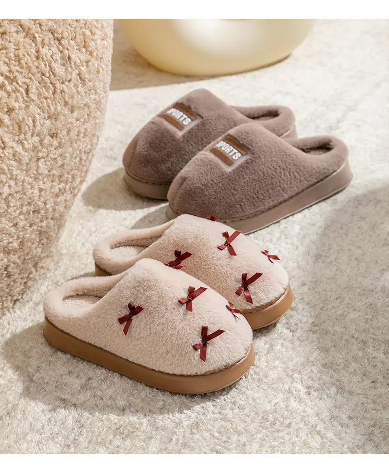 Bow Cotton Slippers Women's Autumn and Winter 2025 New Indoor Home Non-Slip Thick Sole Warm Plush Cotton Slippers — feature 19