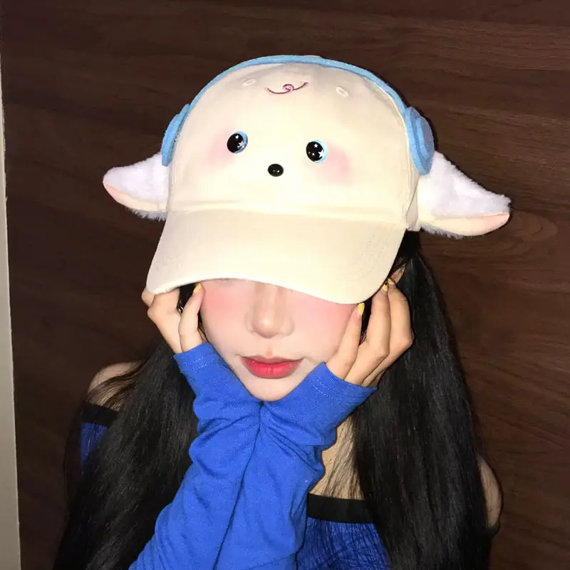 Cute Cartoon Headphones with Lamb Cap