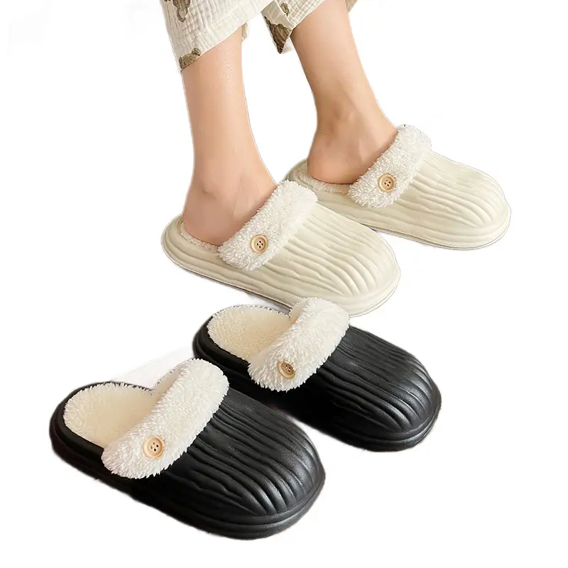 Removable Winter Warm Cotton Slippers for Men and Women at Home Waterproof Cute Indoor Shoes with Heel Furry Slippers - Image 7