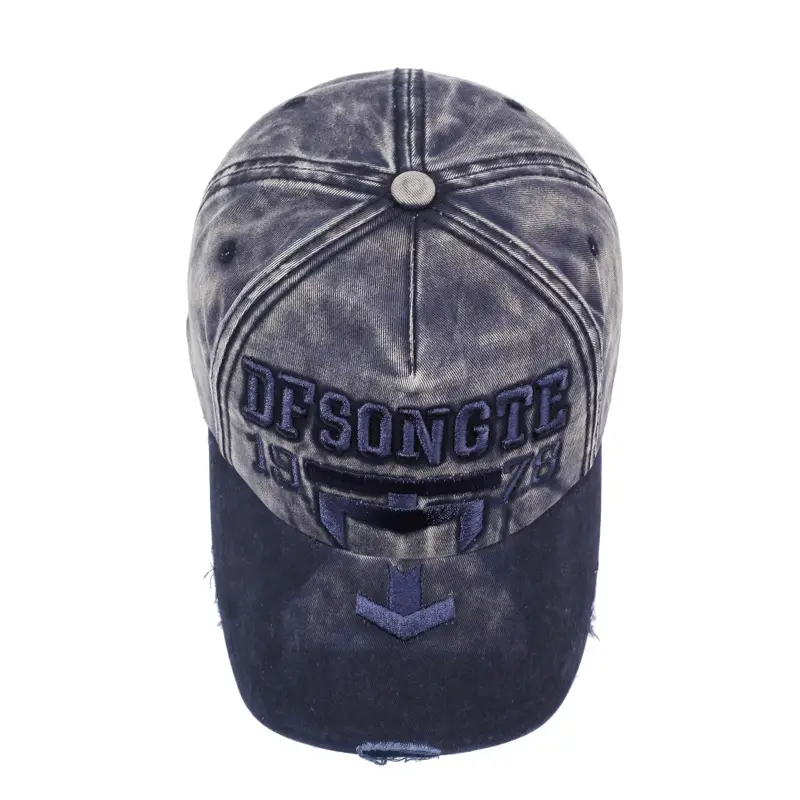 Men Distressed Red Sun Hat with Embroidered Logo - Image 9