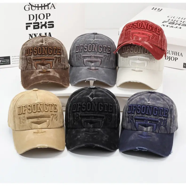 Men Distressed Red Sun Hat with Embroidered Logo — feature 8
