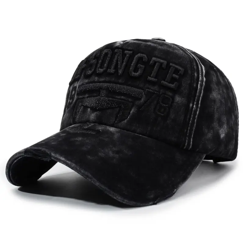 Men Distressed Red Sun Hat with Embroidered Logo - Image 2