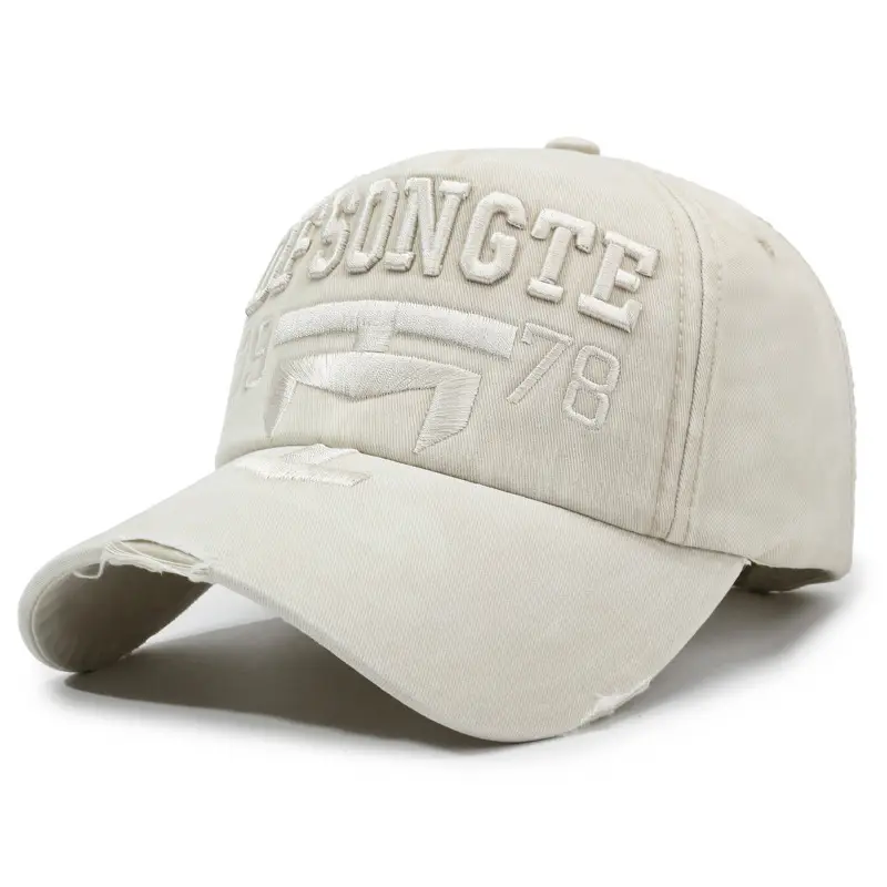 Men Distressed Red Sun Hat with Embroidered Logo - Image 7