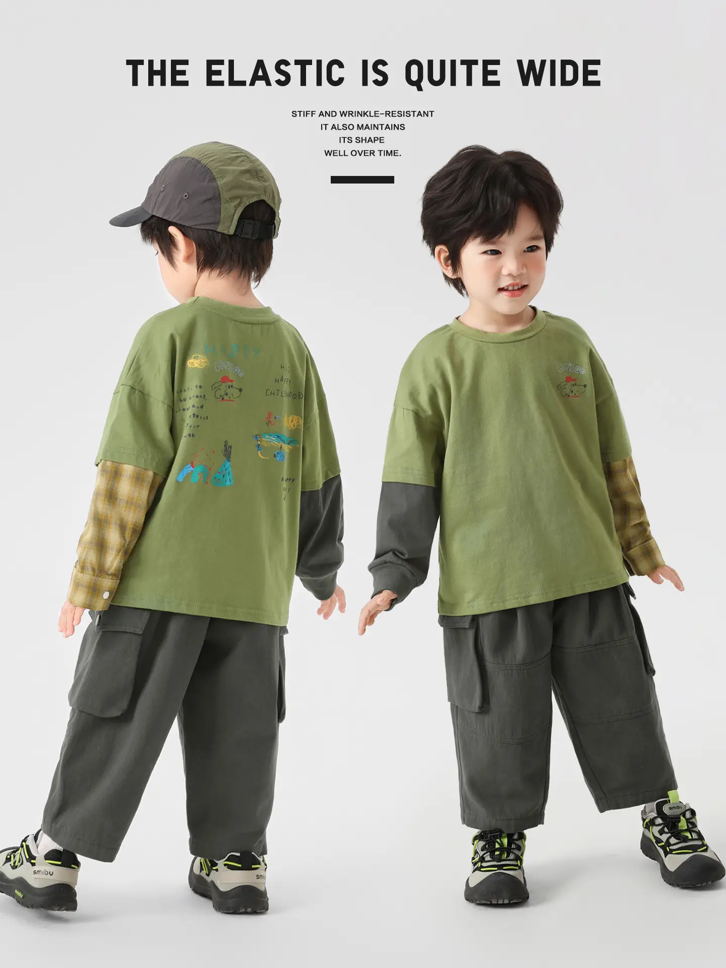 Boys Pure Cotton Fake Two-Piece T-Shirt Green Spring 2026 - Image 6