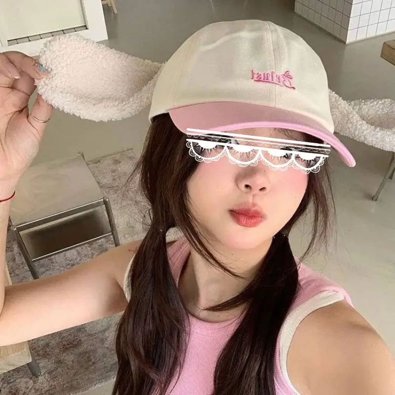 Pink Bunny Cap with Lace for Women Sun Protection - Image 2