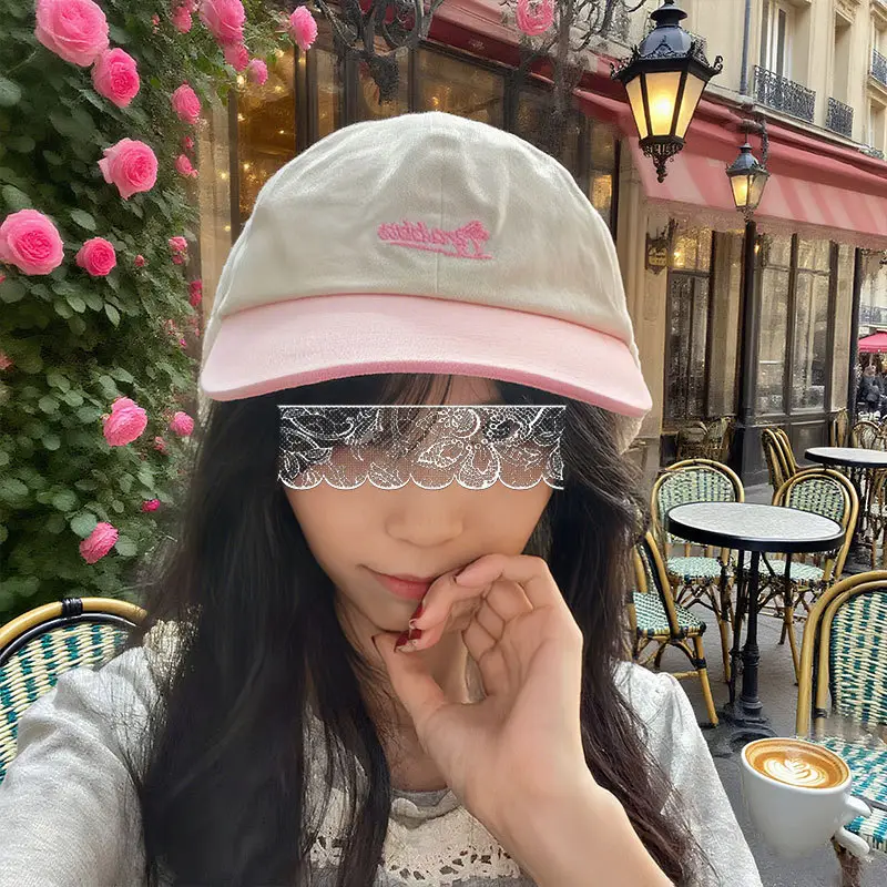 Pink Bunny Cap with Lace for Women Sun Protection - Image 5