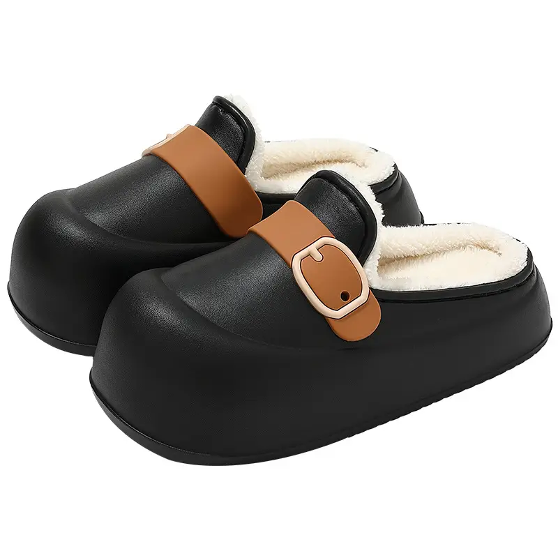 Waterproof Cotton Slippers for Women in Autumn and Winter Outer Wear Plush Warm Eva Thick Sole Non-Slip Women's Half Toe Cotton Slippers Wholesale - Image 3