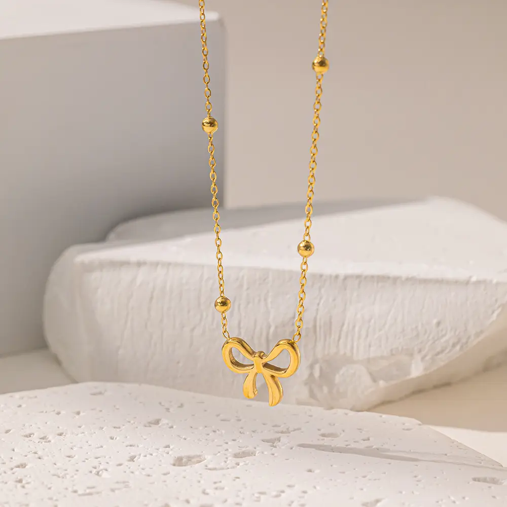 Gold Titanium Bow Necklace Set for Women - Image 6
